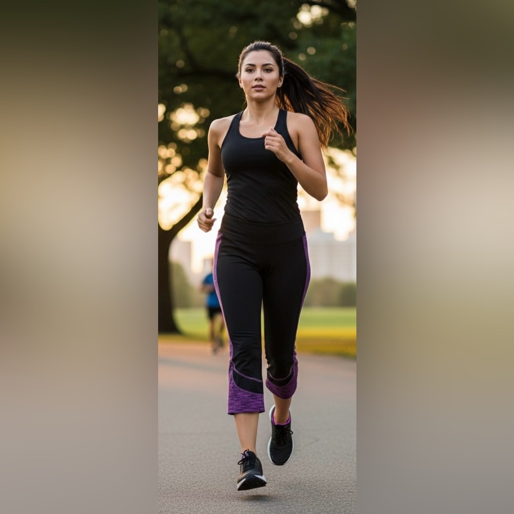 Athletic Xerson Black with Purple Details Capri, size Small/Medium